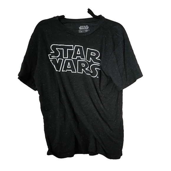 Star Wars Black Spell Out Logo Crew Neck Short Sleeve T-Shirt Men's Size Large - Picture 1 of 3